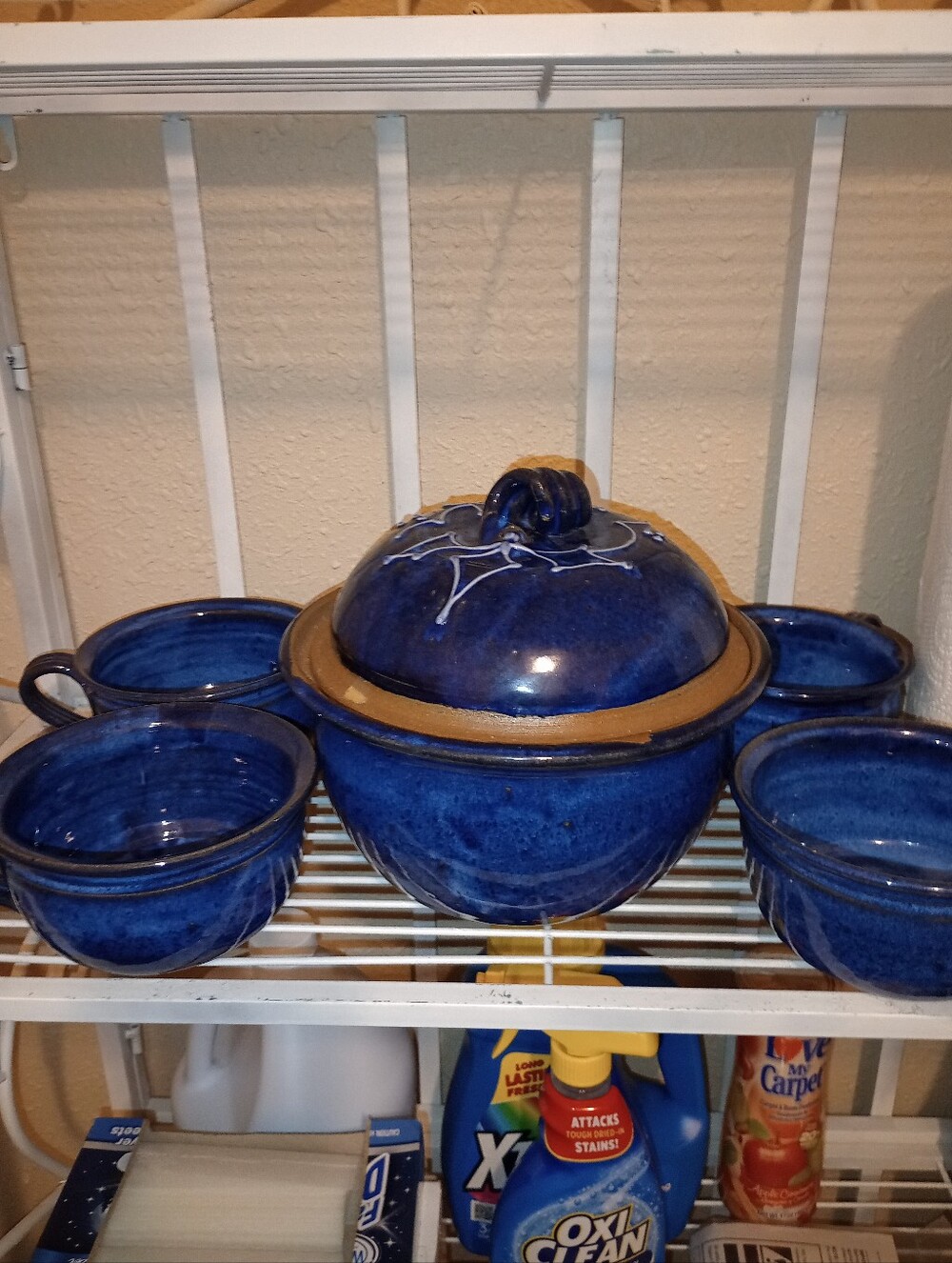 Blue Handmade Ceramic Soup Tureen Set with Matching Bowls